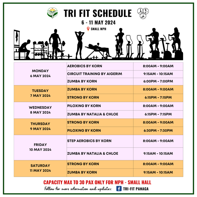 Tri-fit Schedule 6 to 11 May 2024