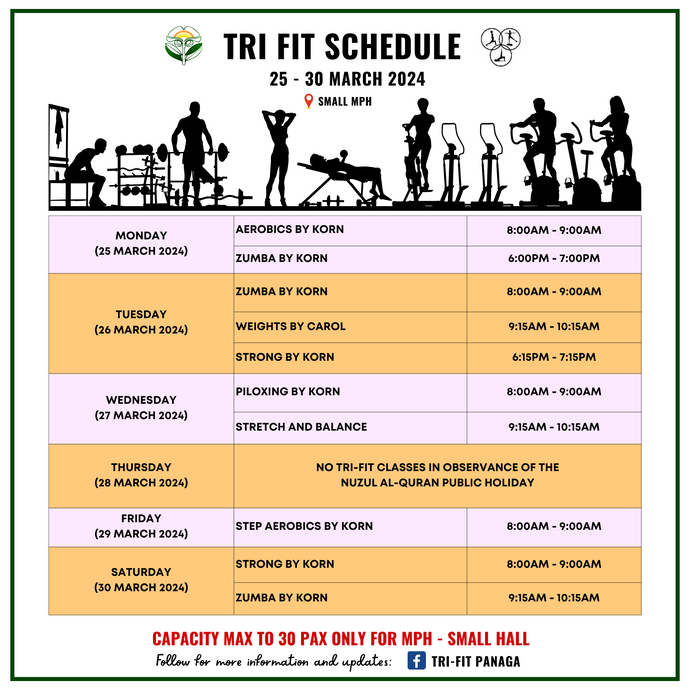 Tri-fit Schedule 25 to 30 March 2024