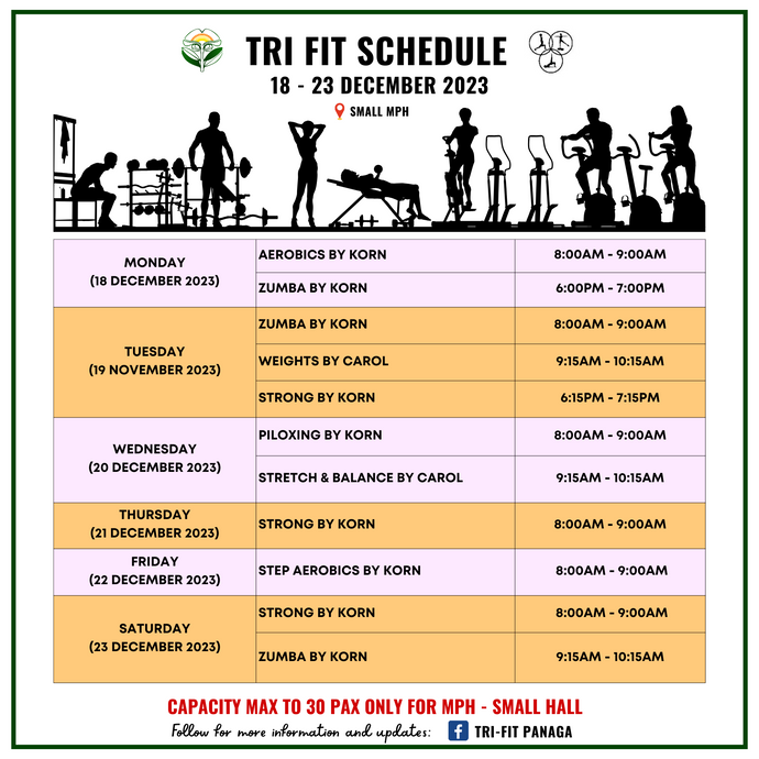 Tri-fit Schedule 18 to 23 December 2023