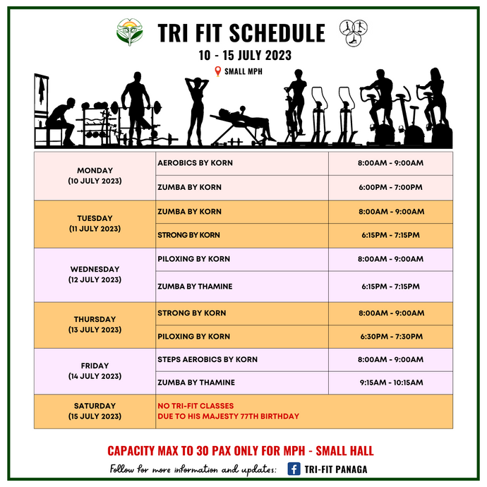 Tri-Fit Schedule 10 to 15 July 2023