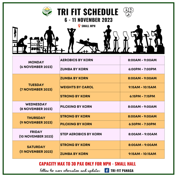 Tri-Fit Schedule 6 to 11 November 2023