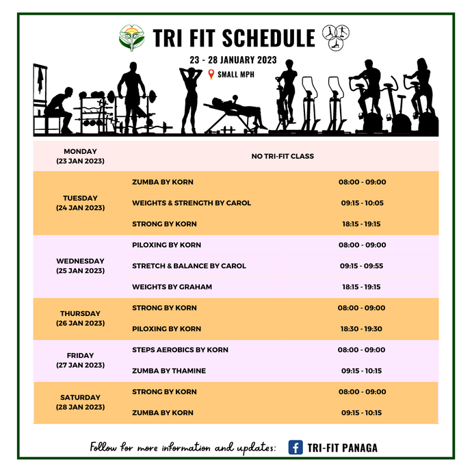 Tri-Fit Schedule for 23 - 28 January 2023