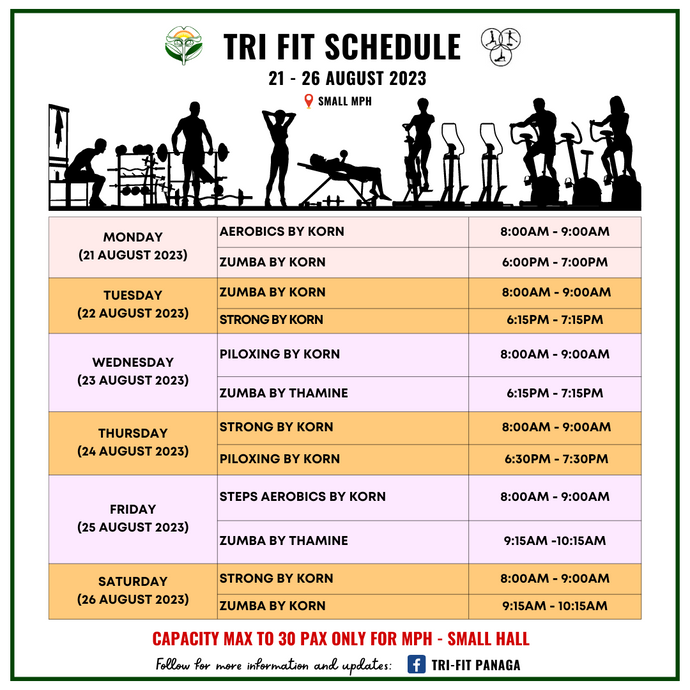 Tri-Fit Schedule 21 to 26 August 2023