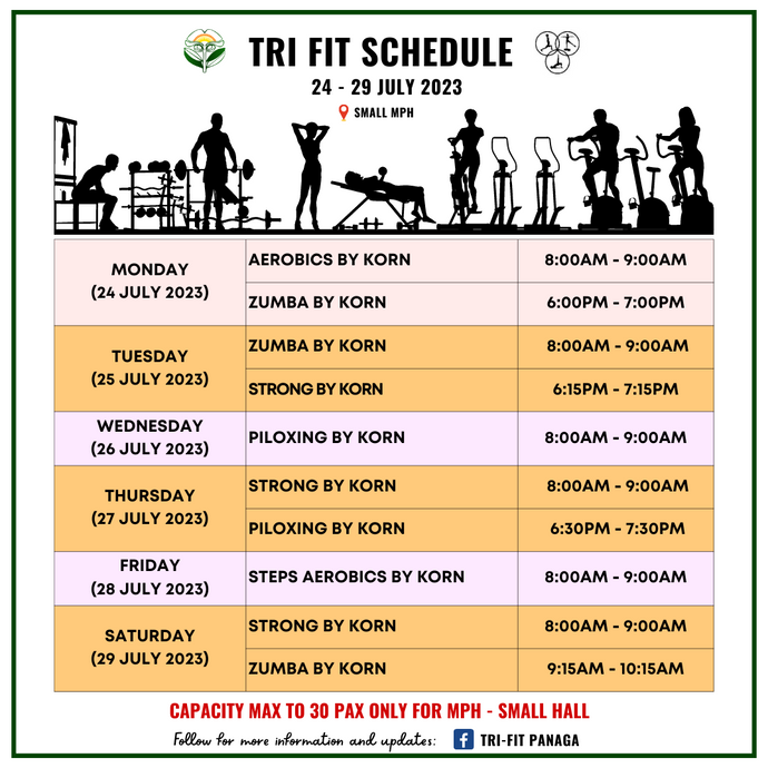 Tri-Fit Schedule 24 to 29 July 2023