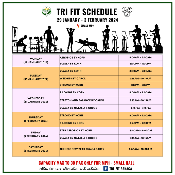 Tri-fit Schedule 29 January to 3 February 2024