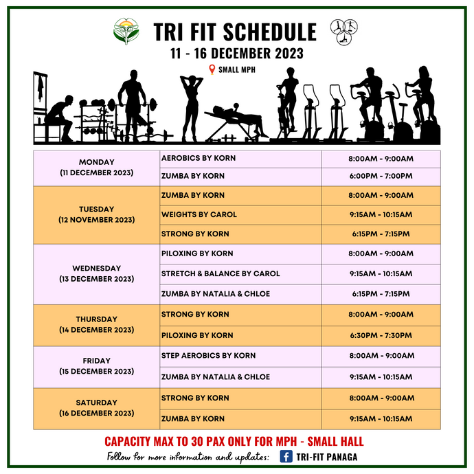 Tri-fit Schedule 11 To 16 December 2023