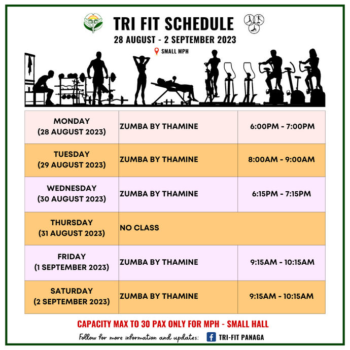Tri-Fit Schedule 28 August to 2 September 2023