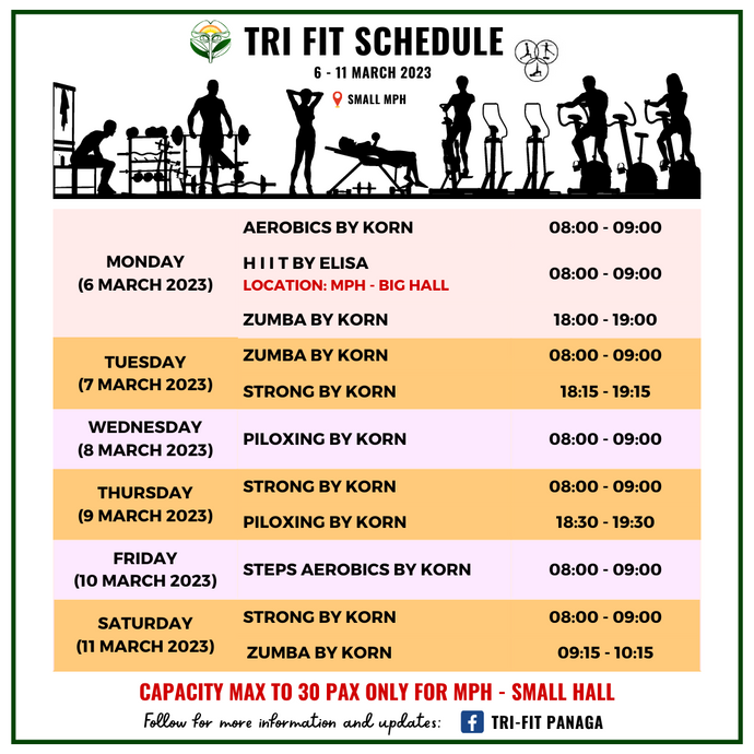 Tri-Fit Schedule for 20 - 25 February 2023