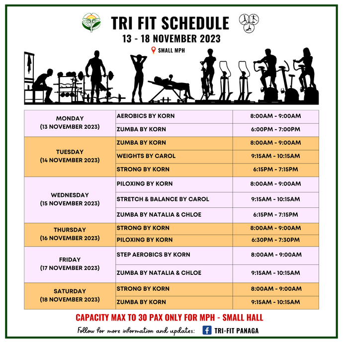 Tri-Fit Schedule 13 to 18 November 2023
