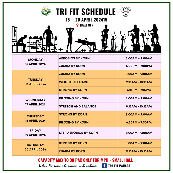 Tri-fit Schedule 15 to 20 April 2024