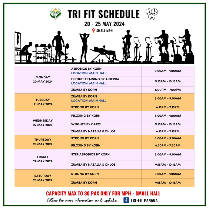 Tri-fit Schedule 20 to 25 May 2024