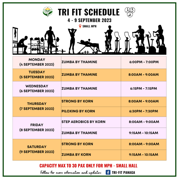 Tri-Fit Schedule 4 to 9 September 2023