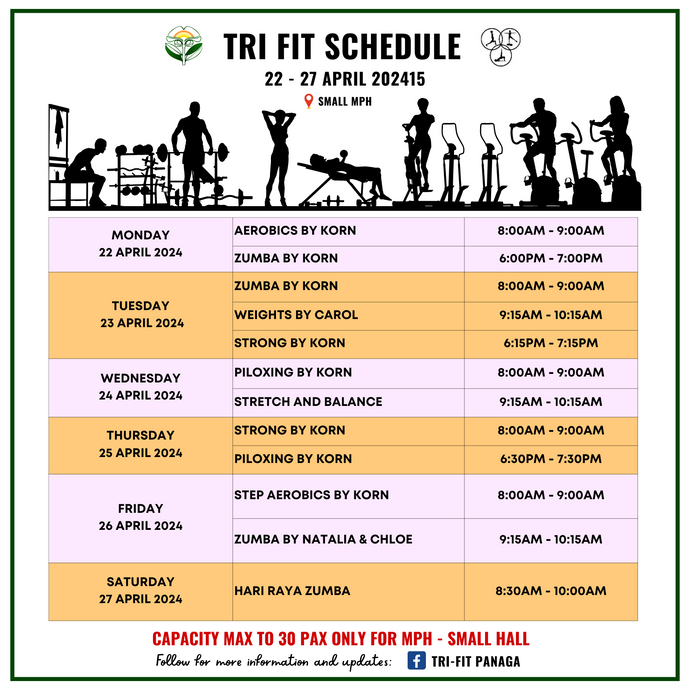 Tri-fit Schedule 22 to 27 April 2024