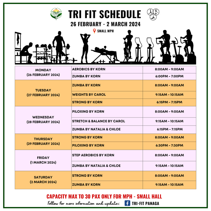 Tri-fit Schedule 26 February to 2 March 2024