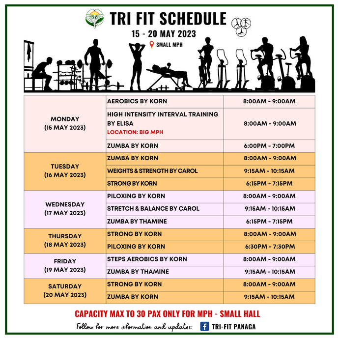 Tri-Fit Schedule 15 to 20 May 2023