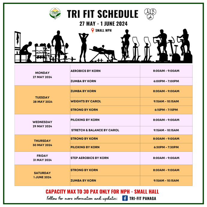 Tri-fit Schedule 27 May to 1 June 2024