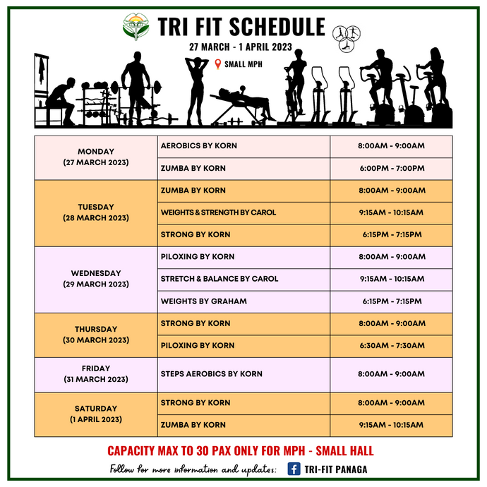 Tri-Fit Schedule for 27 March - 1 April 2023