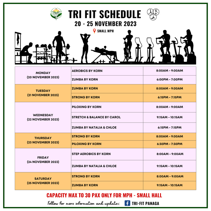 Tri-Fit Schedule 20 to 25 November 2023