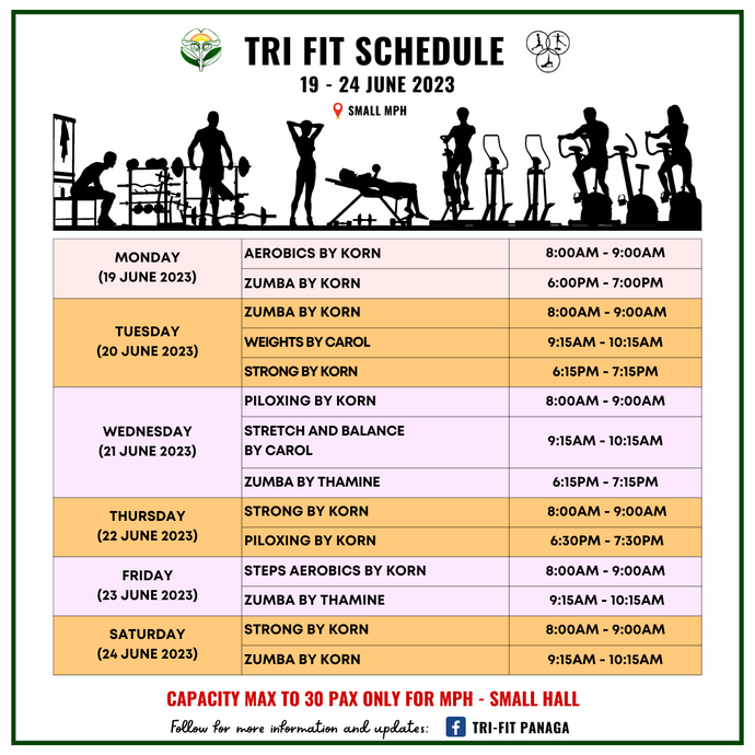 Tri-Fit Schedule 19 to 24 June 2023