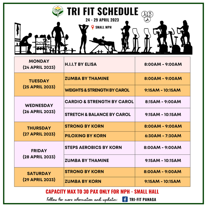 Tri-Fit Schedule 24 to 29 April 2023