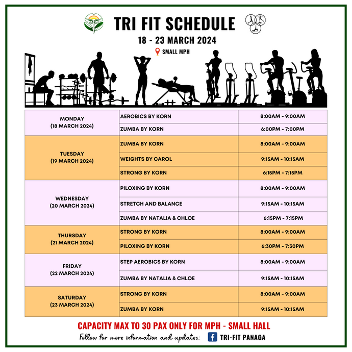 Tri-fit Schedule 18 to 23 March 2024