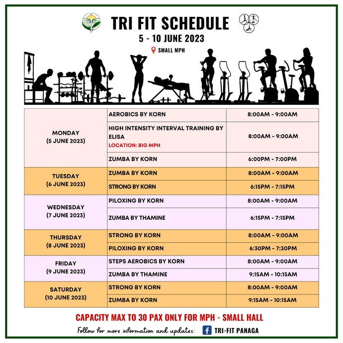 Tri-Fit Schedule 5 to 10 June 2023