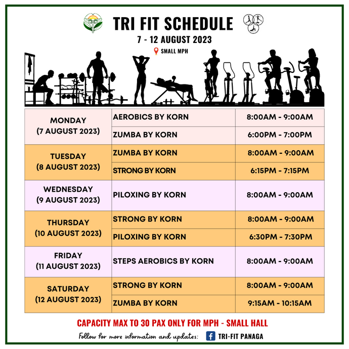 Tri-Fit Schedule 7 to 12 August 2023