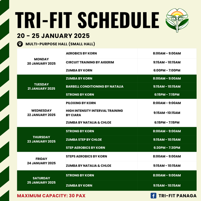 Tri-fit Schedule 20 to 25 January 2025