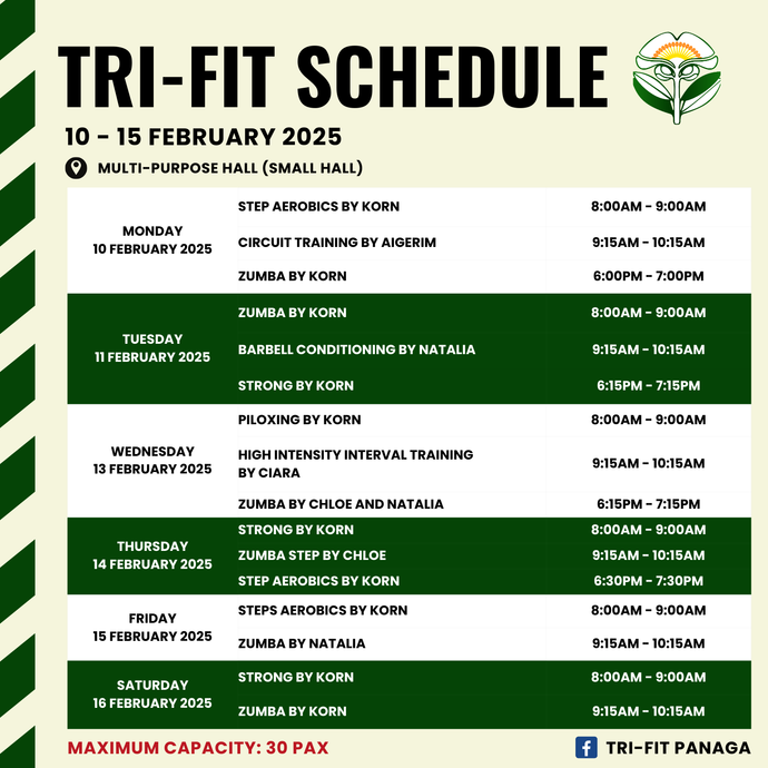 Tri-fit Schedule on 10 to 15 February 2025