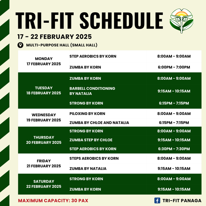Tri-fit Schedule on 17 to 22 February 2025