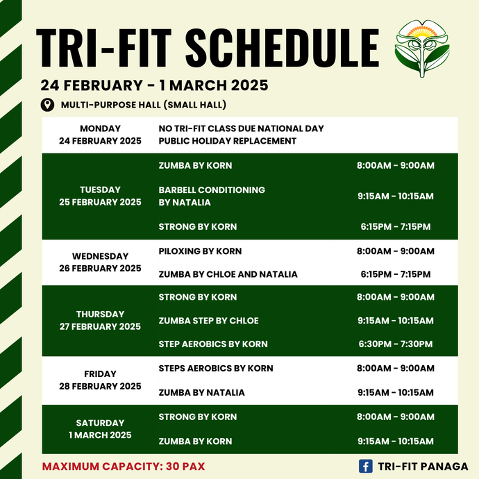 Tri-fit Schedule on 24 February to 1 March 2025