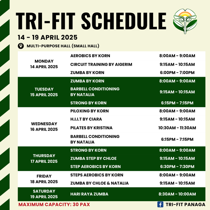 Tri-fit Schedule 14 to 19 April 2025