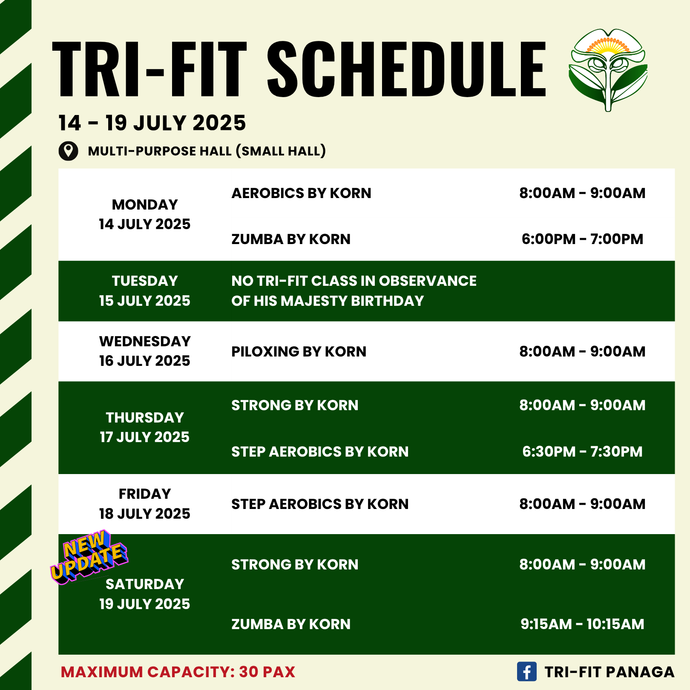 Tri-fit Schedule 14 to 19 July 2025