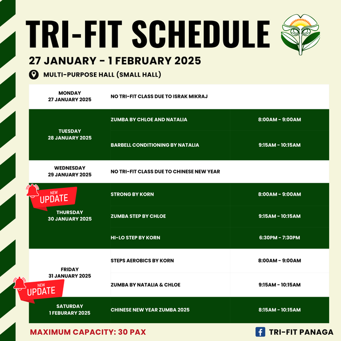 Tri-fit Schedule on 27 January to 1 February 2025