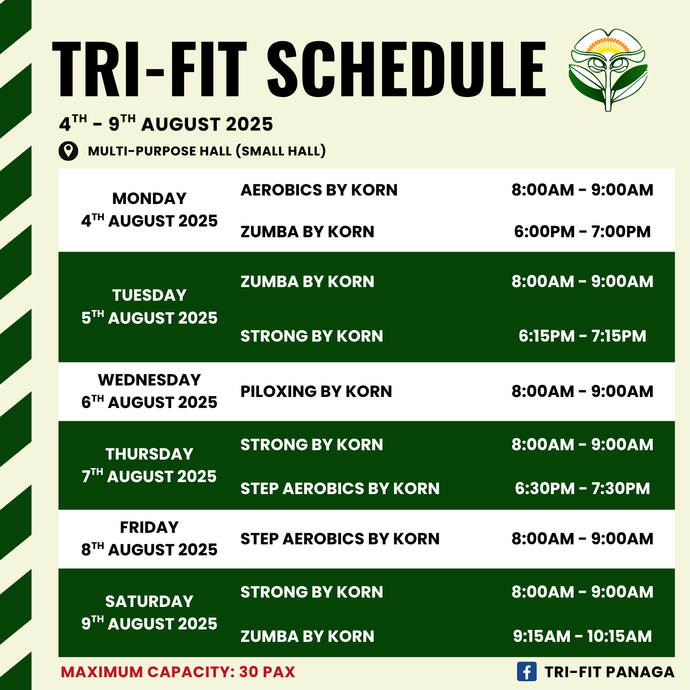 Tri-fit Schedule 4 August to 9 August 2025