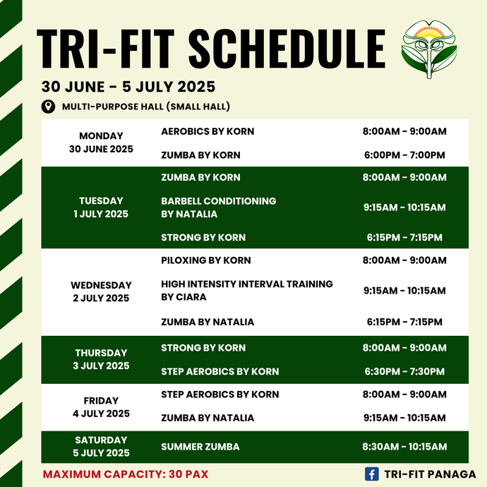 Tri-fit Schedule 30 June to 5 July 2025