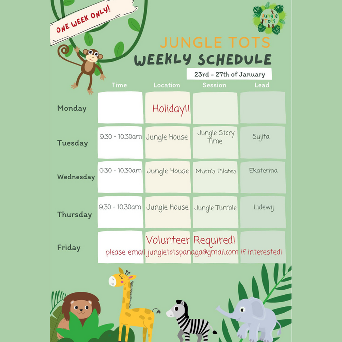 Jungle Tots Schedule For 23 - 27 January 2023