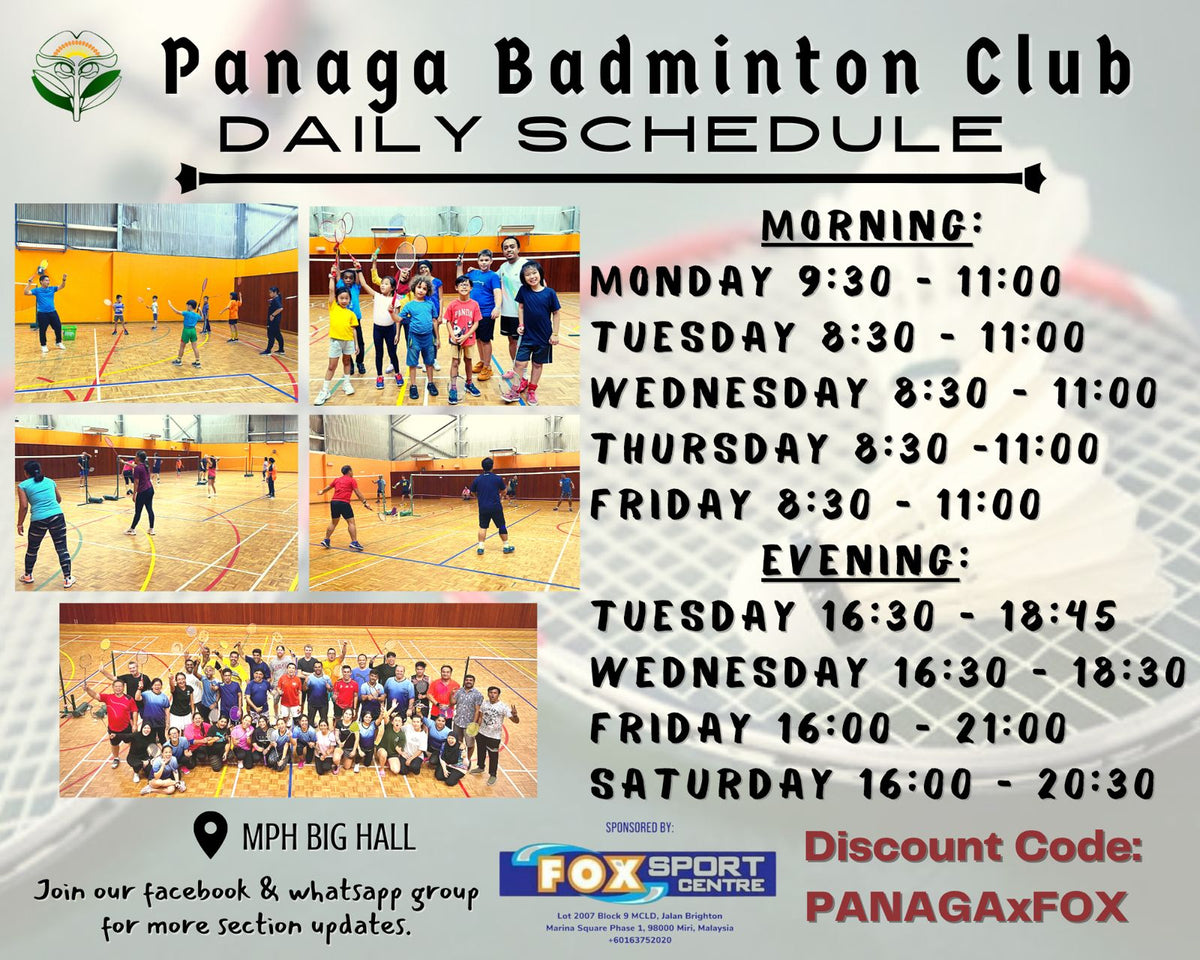 Badminton Schedule – Panaga Club