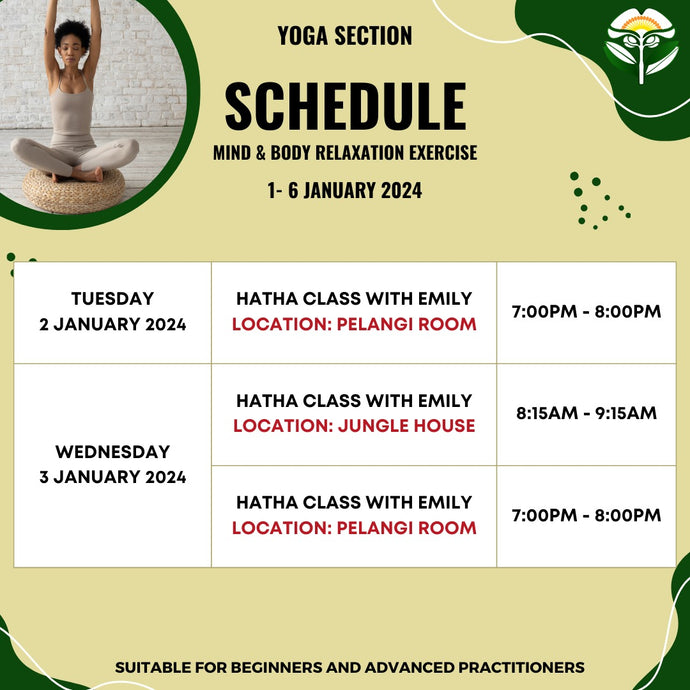 Yoga Schedule 1 to 6 January 2024