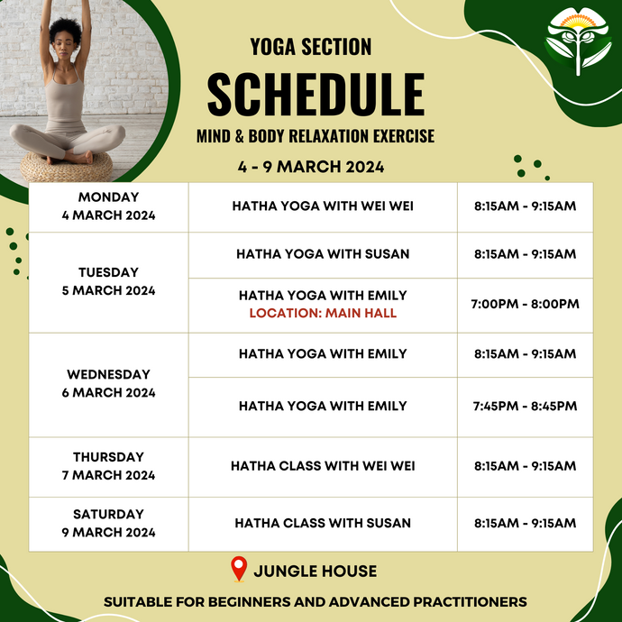 Yoga Schedule 4 to 9 March 2024