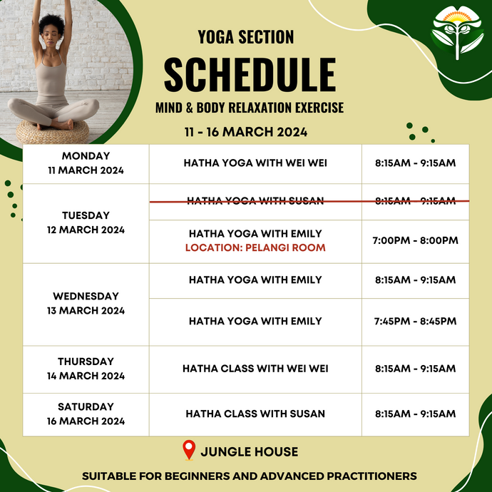 Yoga Schedule 11 to 16 March 2024