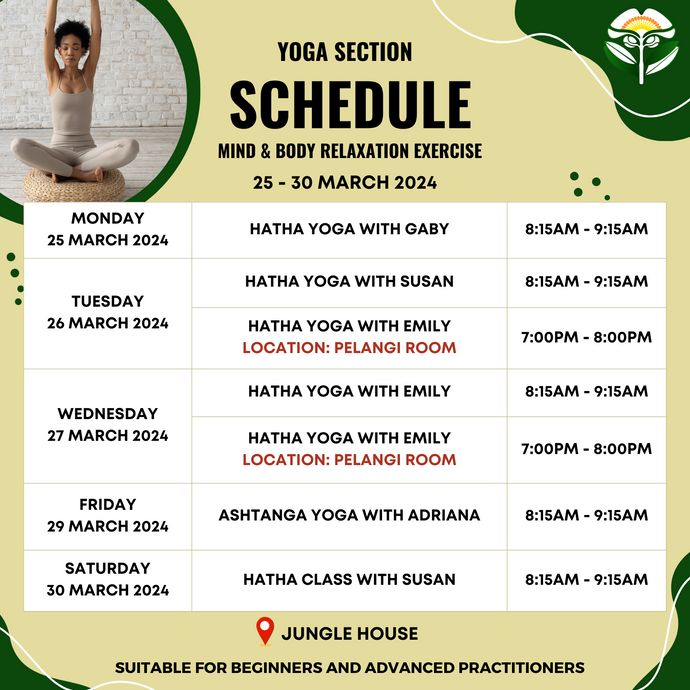 Yoga Schedule 25 to 30 March 2024