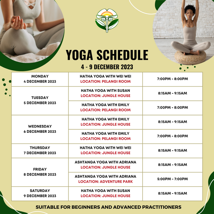 Yoga Schedule 4 to 9 December 2023