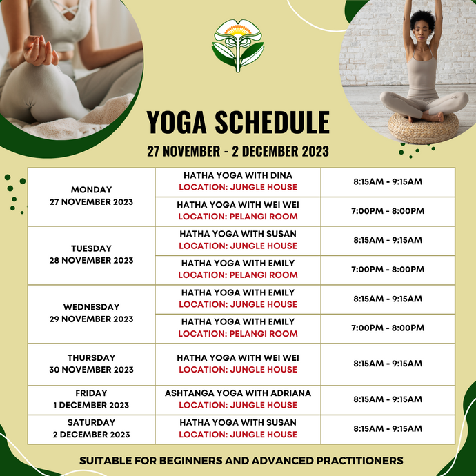 Yoga Schedule 27 November to 2 December 2023