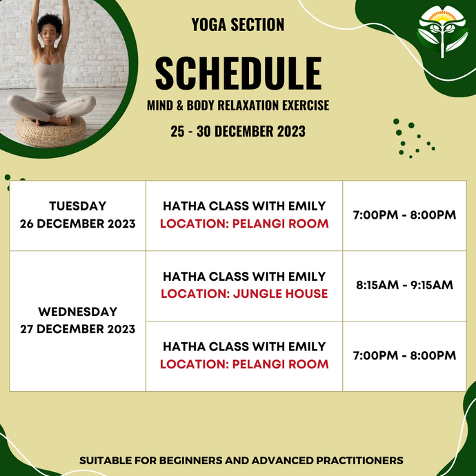 Yoga Schedule 25 to 30 December 2023