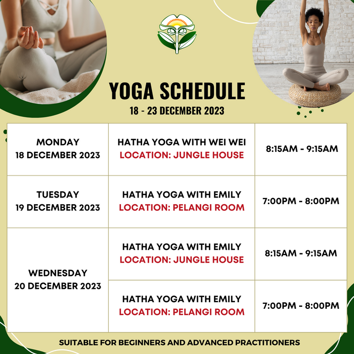 Yoga Schedule 18 to 23 December 2023