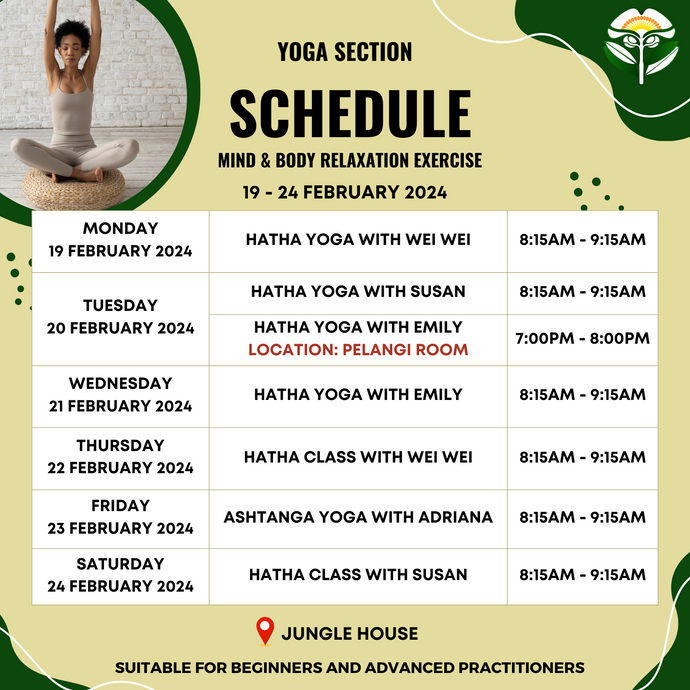 Yoga Schedule 19 to 24 February 2024