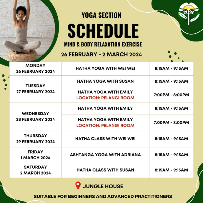Yoga Schedule 26 February to 2 March 2024