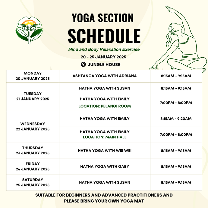 Yoga Schedule on 20 to 25 January 2025