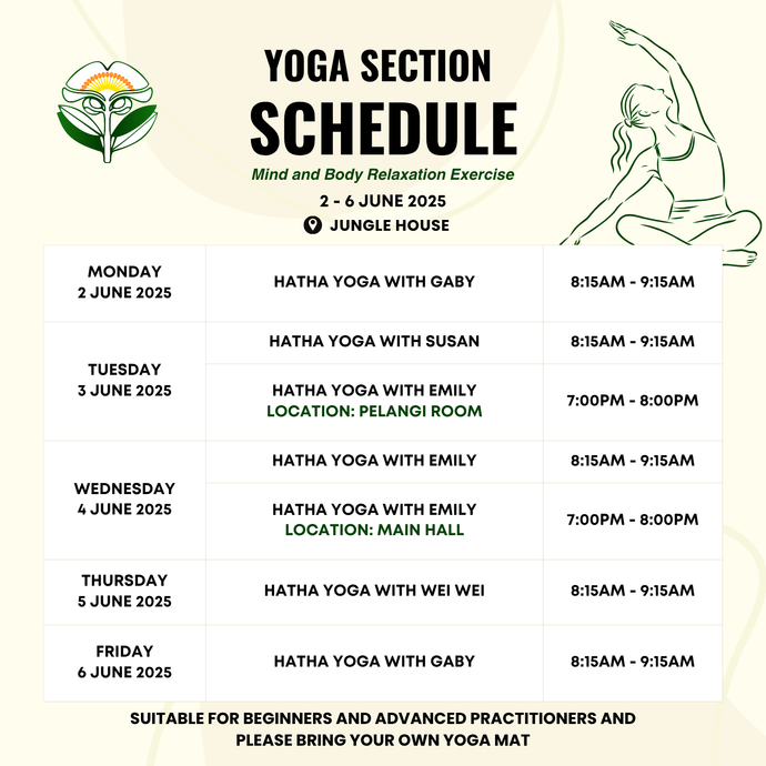 Yoga Schedule 2 to 6 June 2025